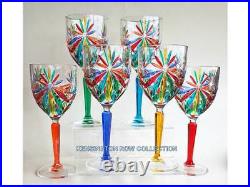 Glassware Sorrento Wine Glasses Set/6 Hand Painted Venetian Glassware