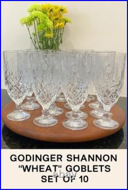 Godinger Shannon Crystal Wheat Goblets Set of 10 Etched Floral Cut Glass