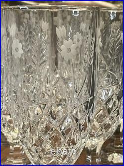 Godinger Shannon Crystal Wheat Goblets Set of 10 Etched Floral Cut Glass