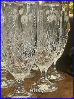 Godinger Shannon Crystal Wheat Goblets Set of 10 Etched Floral Cut Glass