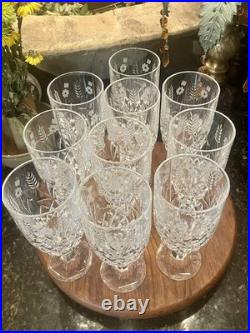 Godinger Shannon Crystal Wheat Goblets Set of 10 Etched Floral Cut Glass