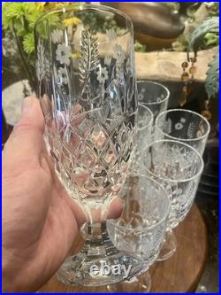 Godinger Shannon Crystal Wheat Goblets Set of 10 Etched Floral Cut Glass