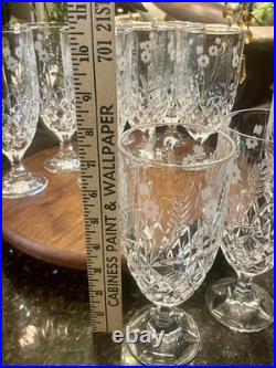 Godinger Shannon Crystal Wheat Goblets Set of 10 Etched Floral Cut Glass