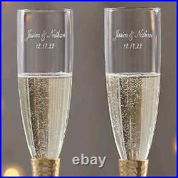 Gold Hammered Engraved Wedding Champagne Flutes (Set of 2)