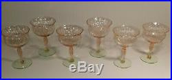 Gorgeous Set Of 6 Etched Watermelon Diamond Optic Crystal Glasses