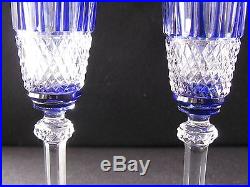 Gorgeous Set of 2 St Louis Tommy Crystal Champagne Flutes Dark Blue