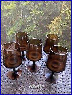 Gorham Crystal Reizart Smokey Brown Glassware Set of 12 1970 Vintage