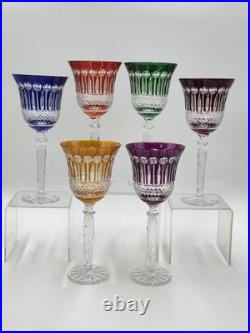 Gourgeous Set Of 6 Colorful Cut to Clear Crystal 8 3/4 Tall Hock Wine Glasses