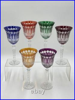 Gourgeous Set Of 6 Colorful Cut to Clear Crystal 8 3/4 Tall Hock Wine Glasses