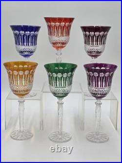 Gourgeous Set Of 6 Colorful Cut to Clear Crystal 8 3/4 Tall Hock Wine Glasses