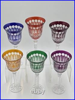 Gourgeous Set Of 6 Colorful Cut to Clear Crystal 8 3/4 Tall Hock Wine Glasses