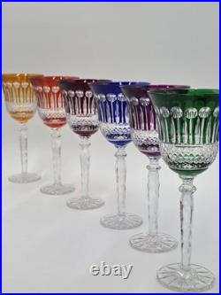 Gourgeous Set Of 6 Colorful Cut to Clear Crystal 8 3/4 Tall Hock Wine Glasses