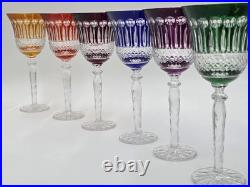 Gourgeous Set Of 6 Colorful Cut to Clear Crystal 8 3/4 Tall Hock Wine Glasses