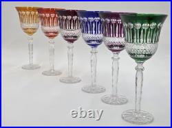 Gourgeous Set Of 6 Colorful Cut to Clear Crystal 8 3/4 Tall Hock Wine Glasses
