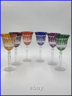 Gourgeous Set Of 6 Colorful Cut to Clear Crystal 8 3/4 Tall Hock Wine Glasses