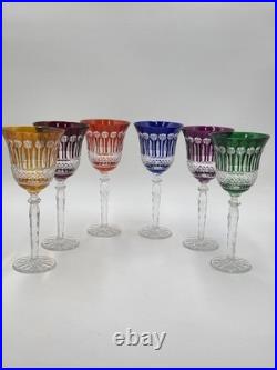 Gourgeous Set Of 6 Colorful Cut to Clear Crystal 8 3/4 Tall Hock Wine Glasses