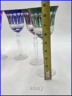 Gourgeous Set Of 6 Colorful Cut to Clear Crystal 8 3/4 Tall Hock Wine Glasses