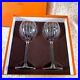 HERMES Fanfare Pair Wine Glass Crystal Clear Glasses Glassware Set of 2 withCase