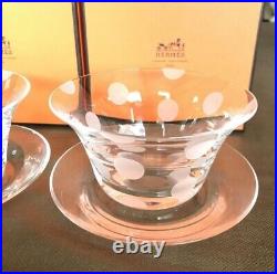 HERMÈS Set of 2 Crystal Glass Cup & Saucer Fanfare dotted with Box Discontinued