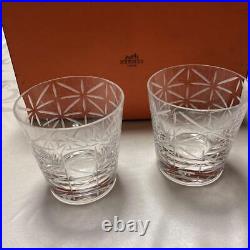 HERMÈS Set of 2 Whiskey glasses Tam Tam Old Fashion Crystal Tumblers UNUSED
