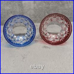 HOYA Crystal Japanese Glassware Rocks Glasses Rare Collectible Set of 2 Blue Red