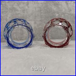 HOYA Crystal Japanese Glassware Rocks Glasses Rare Collectible Set of 2 Blue Red