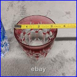 HOYA Crystal Japanese Glassware Rocks Glasses Rare Collectible Set of 2 Blue Red