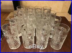 HUGE LOT SET of 18 Ralph Lauren Glen Plaid Crystal Highball Glasses Tumblers WOW