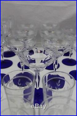 HUGE SET 58 Depression Cut Glass Louie Cobalt Blue Crystal Stemware Weston