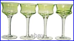 HUNGARIAN CRYSTAL Green Diamond Cut to Clear Liqueur Cordial Glass Set/4 New
