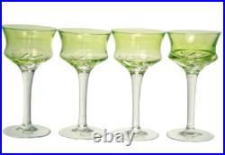 HUNGARIAN CRYSTAL Green Diamond Cut to Clear Liqueur Cordial Glass Set/4 New