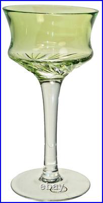 HUNGARIAN CRYSTAL Green Diamond Cut to Clear Liqueur Cordial Glass Set/4 New