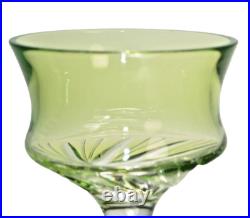 HUNGARIAN CRYSTAL Green Diamond Cut to Clear Liqueur Cordial Glass Set/4 New