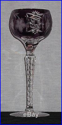 Hand Blown & Cut Crystal Set Of 4 Overlay Cut-to-clear Tall Hock Wine Glass New
