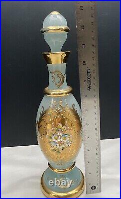 Hand Blown Venetian Crystal Cordial Set Sky Blue 18k With Sticker