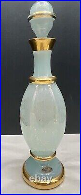 Hand Blown Venetian Crystal Cordial Set Sky Blue 18k With Sticker