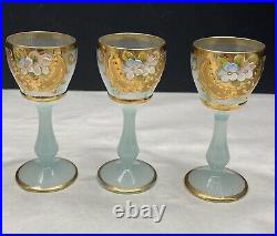 Hand Blown Venetian Crystal Cordial Set Sky Blue 18k With Sticker