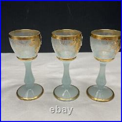 Hand Blown Venetian Crystal Cordial Set Sky Blue 18k With Sticker