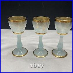 Hand Blown Venetian Crystal Cordial Set Sky Blue 18k With Sticker