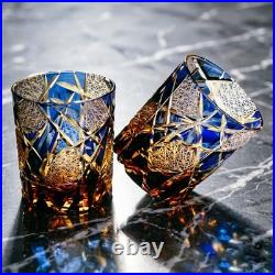 Hand-Cut Japanese Tumblers, Set of 2 Edo Kiriko Crystal Whiskey Glasses 8.8oz