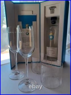Hand Etched Crystal Glassware Set And 2 Empty Casa Dragones Tequila Bottles
