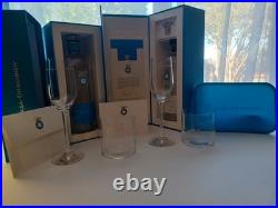 Hand Etched Crystal Glassware Set And 2 Empty Casa Dragones Tequila Bottles