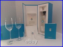 Hand Etched Crystal Glassware Set And 2 Empty Casa Dragones Tequila Bottles