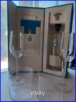 Hand Etched Crystal Glassware Set And 2 Empty Casa Dragones Tequila Bottles