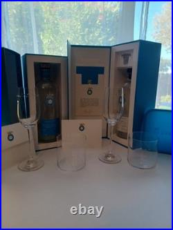 Hand Etched Crystal Glassware Set And 2 Empty Casa Dragones Tequila Bottles