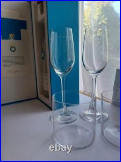 Hand Etched Crystal Glassware Set And 2 Empty Casa Dragones Tequila Bottles