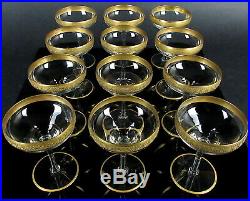 Hawkes Deco Crystal Champagne Enameled Gold Rim Sherbert Glasses Set of 12