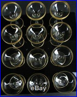 Hawkes Deco Crystal Champagne Enameled Gold Rim Sherbert Glasses Set of 12