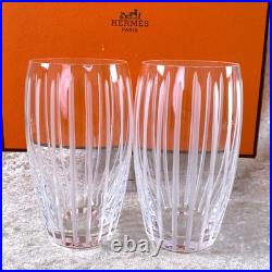 Hermes Fanfare Highball Glass Clear Crystal Tumbler Glassware Set of 2 with Box Hermes Fanfare Highball Glass Clear Crystal Tumbler Glassware Set of 2 with Box