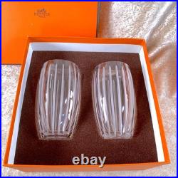 Hermes Fanfare Highball Glass Clear Crystal Tumbler Glassware Set of 2 with Box